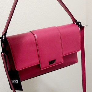 DKNY  Chriselle Flap Demi Shoulder Bag Crossbody Bag Hand Bag Lipstick Pink NWT